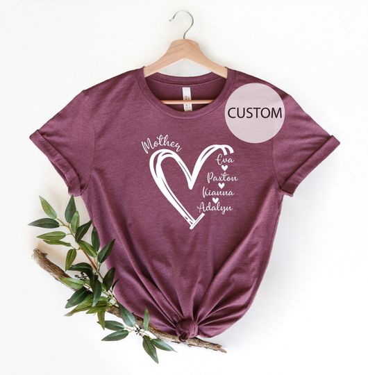 Discover Custom Mama Shirt, Personalized Mom Shirt, Shirt with Kids Names, Gift for Mom Mama, Mom Heart Shirt, Custom Grandma Shirt,Mother's Day Gift