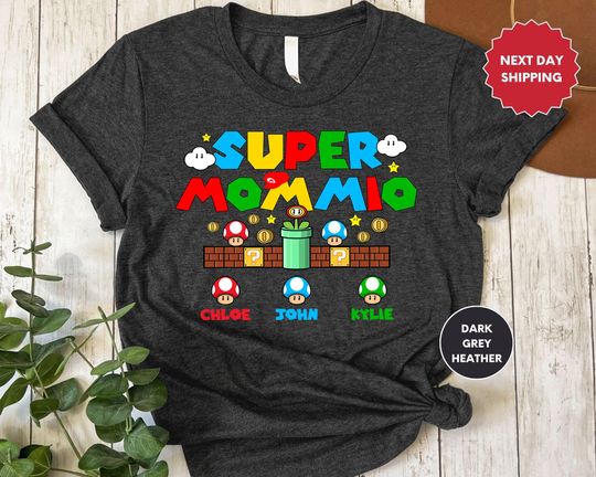 Discover Personalized Super Mommio Shirt, Mothers Day Gift Tshirt, Gamer Mom Shirt, Custom Kids Name Mom Shirt, Super Mom Shirt, Best Gift for Moms