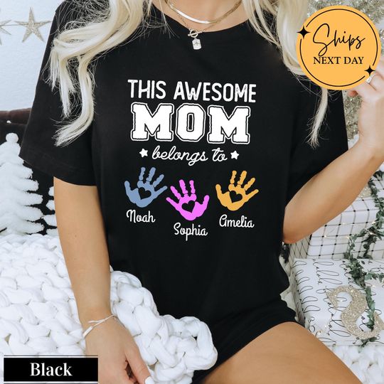 Discover This Awesome Mom Belongs To Shirt, Personalized Mom Shirt with Kids Names, Custom Grandma Gift, Mothers Day Tee, Handprint Family Shirt