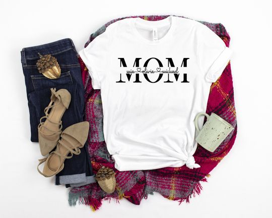 Discover Custom Mom Shirt with Kids Names, Personalized Mother's Day Gift