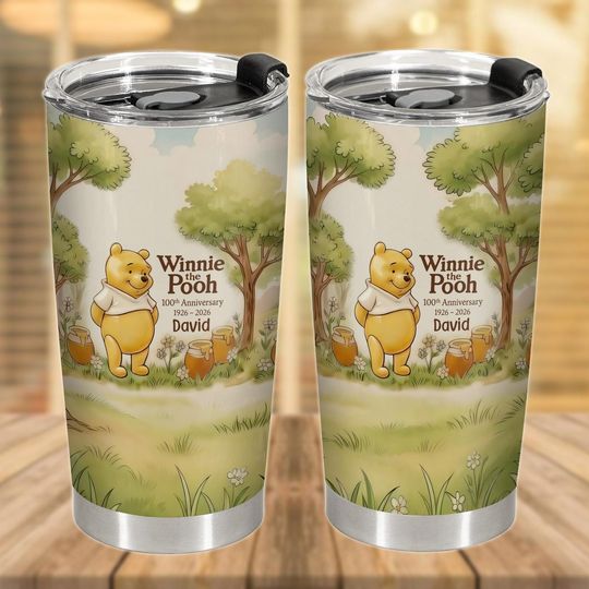 Discover Custom Retro Pooh 100th Anniversary Tumbler, Disney Bear With Honey Tumbler, Winnie The Pooh Tumbler Cup, Pooh 2026 Love Travel Cup