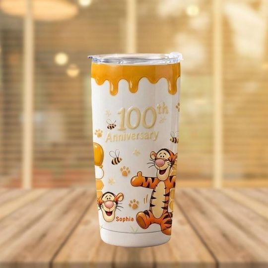 Discover Custom Tigger Winnie The Pooh 100th Anniversary Tumbler 20oz 30oz, Disney 100 Years Friendship Water Tumbler, Cute Tiger Travel Cup
