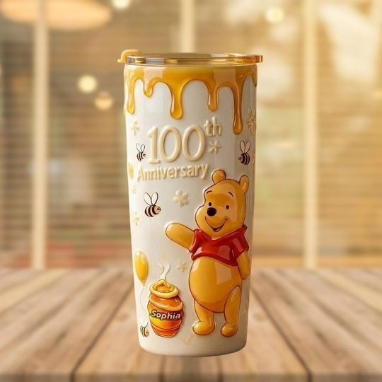 Discover Custom Winnie The Pooh 100th Anniversary Tumbler, Disney Bear With Honey Tumbler, Disney Family Trip Tumbler Cup, Retro Pooh Love Trave