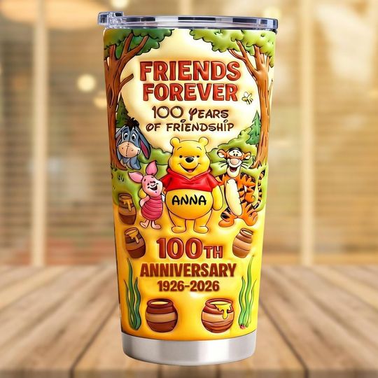 Discover Custom Winnie The Pooh 100th Anniversary Tumbler 20oz 30oz, Disney 100 Years Friendship Water Tumbler, Pooh Honey Lover 2026 Travel Cup
