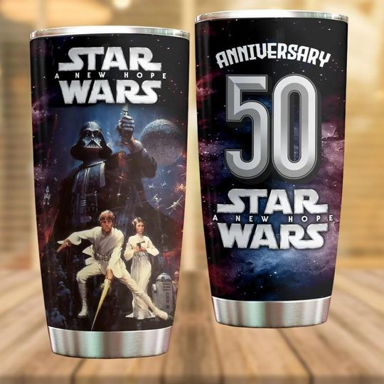 Vintage Star Wars 50 Years Anniversary Tumbler, Disney Darth Vader Water Tumbler, Galaxy's Edge Travel Cup, Sci-fi Lovers Classic Gift