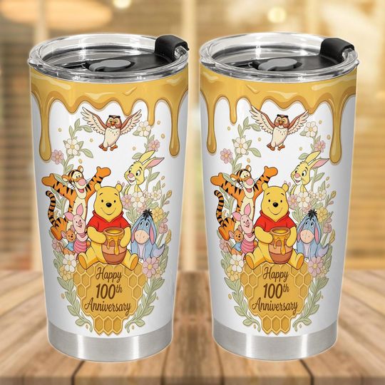 Discover Retro Winnie The Pooh 100th Anniversary Tumbler 20oz 30oz, Retro Pooh And Friends Water Tumbler, Classic Pooh Honey 2026 Travel Cup