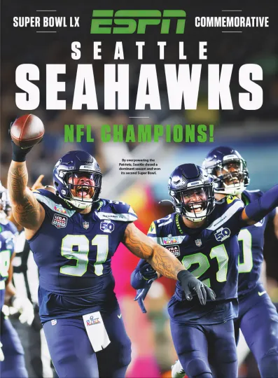Discover Seattle Seahawks Super Bowl LX Champions ESPN Commemorative Poster