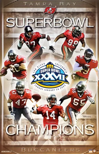 Discover Tampa Bay Buccaneers Super Bowl XXXVII 2003 Champions Vintage Poster