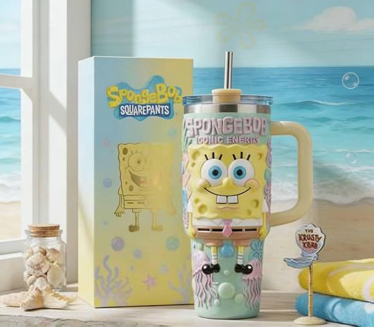 Discover Spongee.Bob SquarePants Insulated Tumbler with Handle  Cartoon Steel Travel Mug No Box