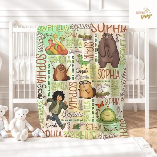 Discover Personalized Disney Hoppers Blanket, Watercolor Mabel Tanaka Tom Lizard Hoppers Movie Birthday Gift Home Decor, Animal Lovers Kids Blanket