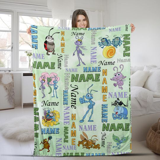 Discover Personalized Watercolor Disney A Bug's Life Blanket, Custom Name Flik Princess Atta Heimlich Baby Birthday Boy Blanket AXJO03