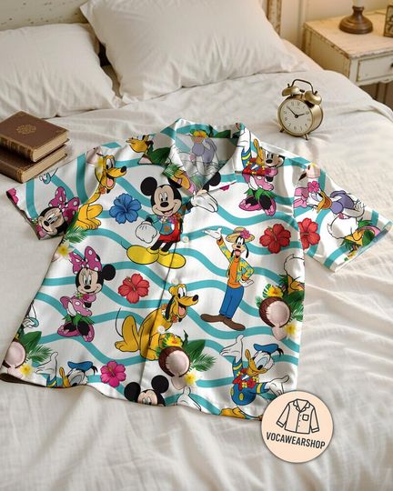 Disney Family Hawaiian Shirt Mickey Minnie Donald Daisy Goofy Pluto Tropical Aloha Matching Vacation