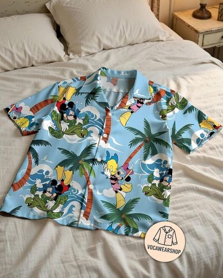 Disney Family Hawaiian Shirt Matching Set: Mickey Minnie Tropical Print Aloha Vacation