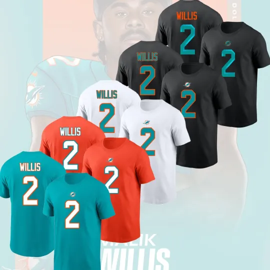 Discover Malik Willis Miami Dolphins 2026 Player Name & Number Double Sided T-Shirt