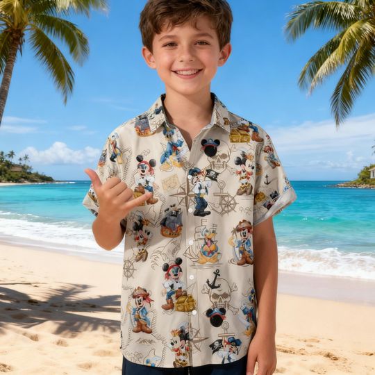 Discover Disney Mickey & Friends Hawaiian Surf Shirt, Mickey Mouse Palm Tree Aloha Shirt, Disney Family Vacation Shirt, Summer Hawaii Disney Tee