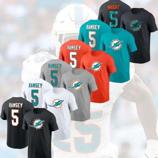 Jaylen Wright #5 Miami Dolphins 2025 Player Name & Number Double Sided T-Shirt