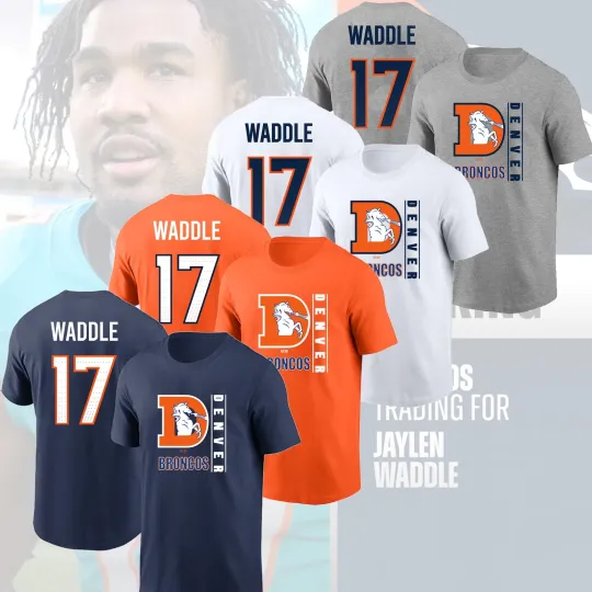 Discover Jaylen Waddle #17 Denver Broncos Double Sided T-Shirt 2026 Player Name & Number