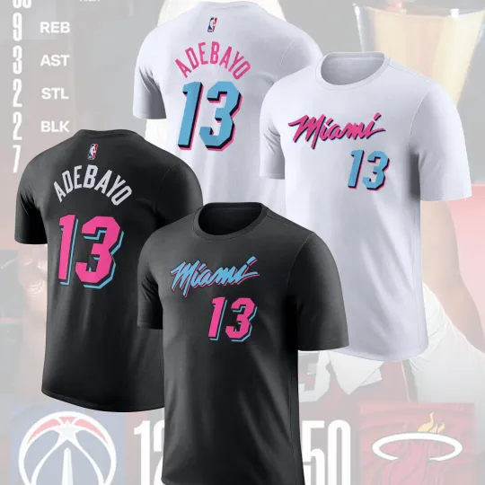 Discover Bam Ado Miami Team Heat 2026 Player Name & Number Double Sided T-Shirt