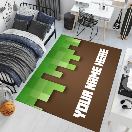 Discover Custom Pixel Game Rug Personalized Retro Arcade Room Decor