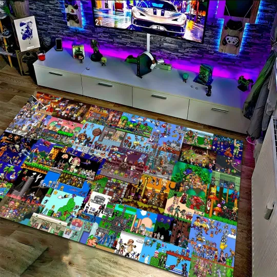 Discover Colorful Retro Arcade Game Rug Gaming Room Area Carpet Decor
