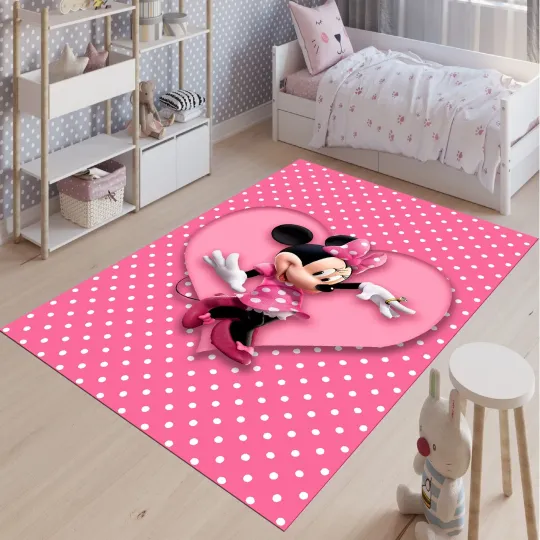 Discover Minnie Mouse Pink Polka Dot Rug Kids Room Area Carpet Decor