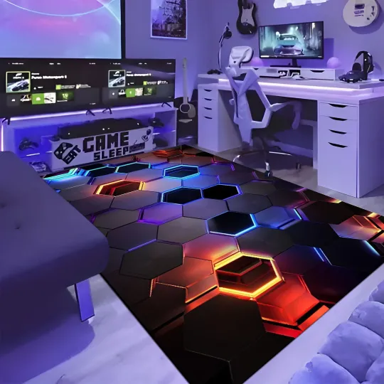 Discover Neon Geometric Rug Gamer Room Area Carpet Decor