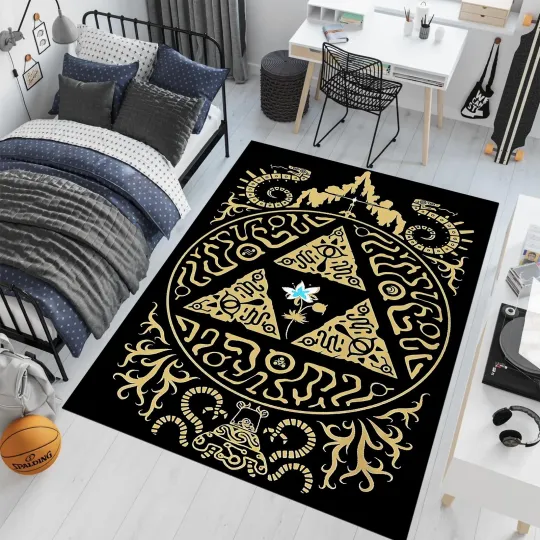 Discover Black Gold Game Room Rug Gamer Area Carpet Decor
