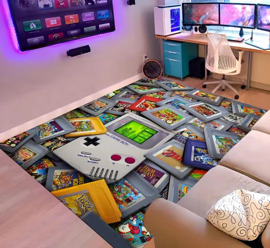 Discover Retro Game Area Rug Colorful Arcade Carpet Gamer Room Decor
