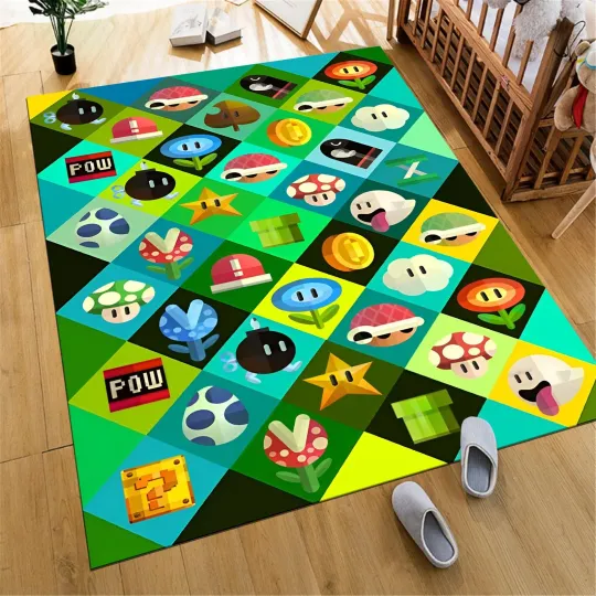 Discover Gaming Rug Colorful Video Game Decor Cotton Area Carpet