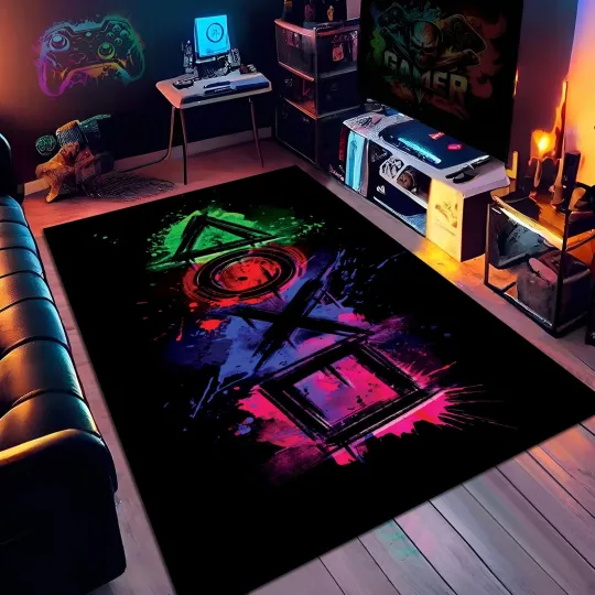 Discover Joystick Button Area Rug Colorful Gaming Room Decor Rug