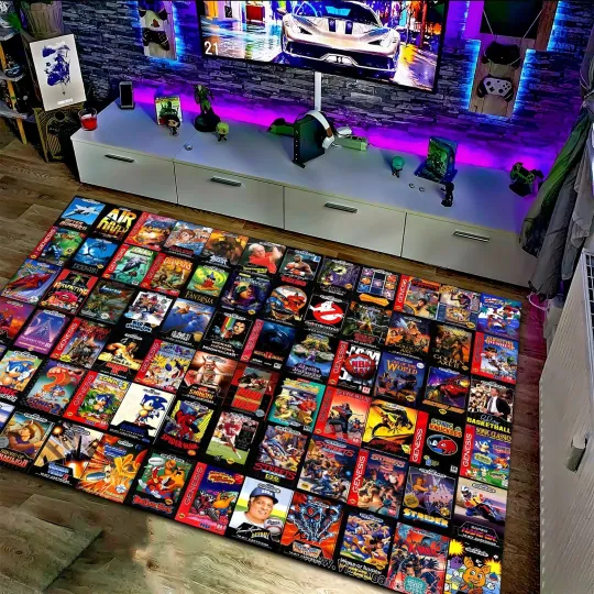 Discover Retro Video Game Rug Colorful Arcade Area Rug Gamer Decor