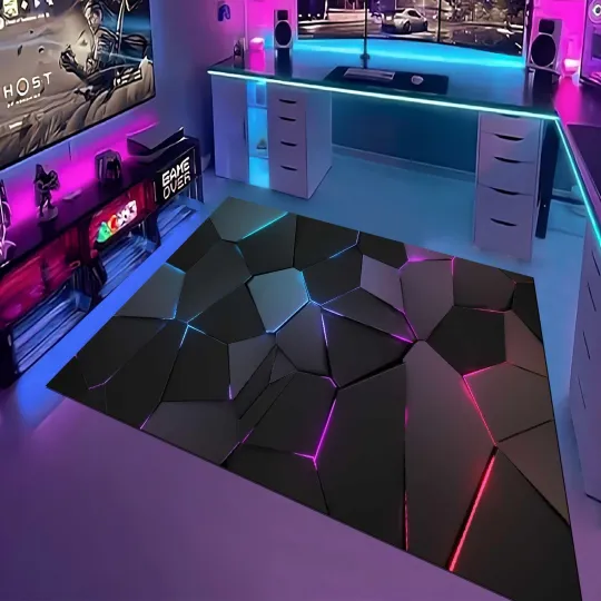 Discover Neon Geometric Area Rug Gaming Room Decor Rug