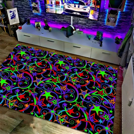 Discover Arcade Neon Star Rug Colorful Gamer Room Decor Area Carpet