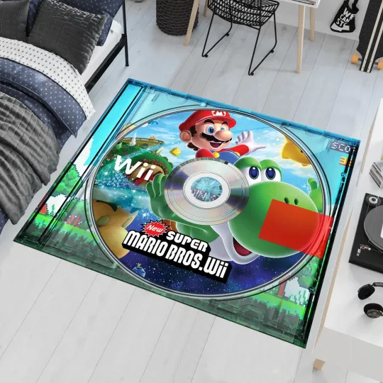 Discover Video Game Rug Retro CD Design Colorful Kids Room Area Rug