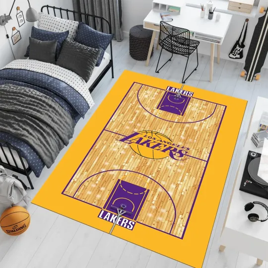 Discover Yellow Basketball Court Area Rug Sports Carpet Kids Room Decor