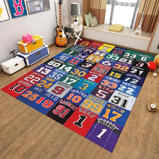 Discover Basketball Jersey Area Rug Colorful Sports Carpet Boys Room Decor