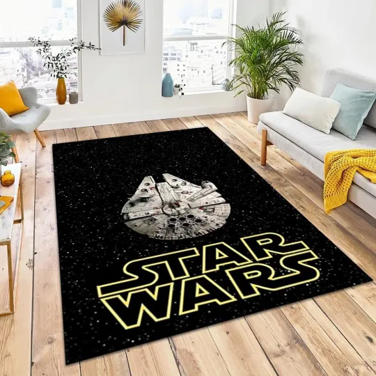 Discover Star Wars Millennium Falcon Area Rug Easy Clean Spaceship Carpet