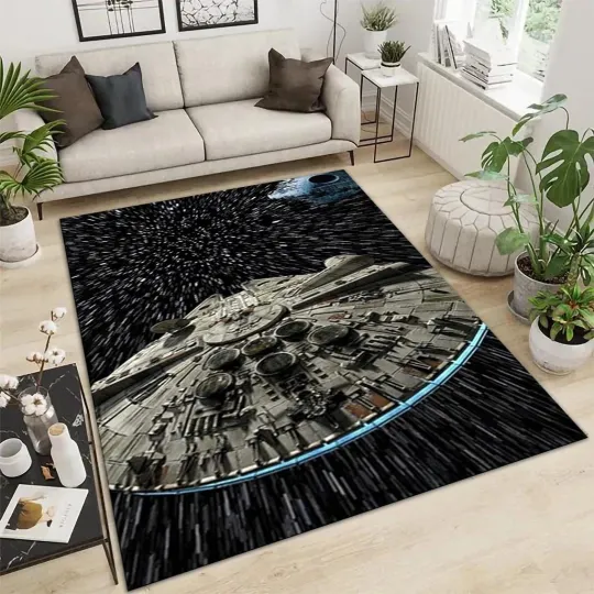 Discover Star Wars Falcon Spaceship Area Rug Easy Clean Carpet Room Decor