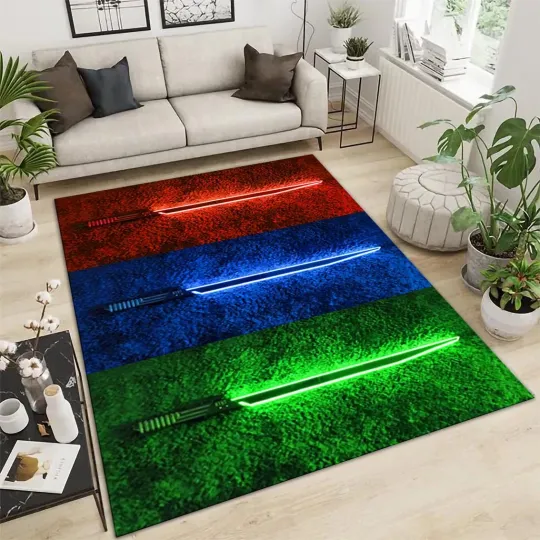 Discover Star Wars Lightsaber Rug Easy Clean Area Carpet Kids Room Decor