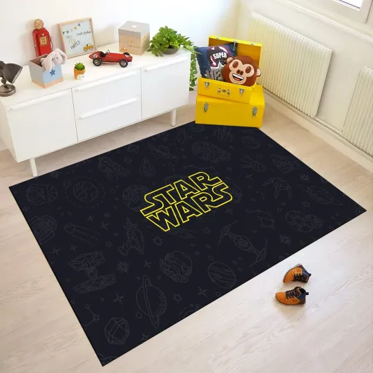 Discover Star Wars Cartoon Kids Area Rug Minimalist Movie Room Decor