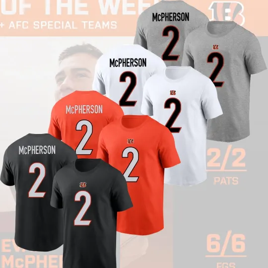 Discover Evan McPherson Cincinnati Bengals Player Name & Number T-Shirt