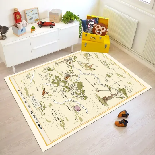 Winnie the Pooh Map Area Rug Kids Nursery Room Carpet Decor