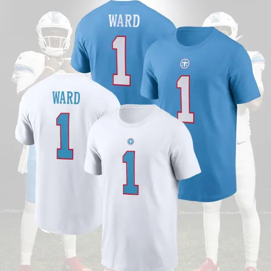 Discover Cameron Ward Tennessee Titans 2026 Team Color Name & Number Double Sided T-Shirt