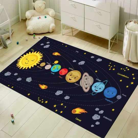 Discover Kids Planets Galaxy Area Rug Space Carpet Boys Room Decor