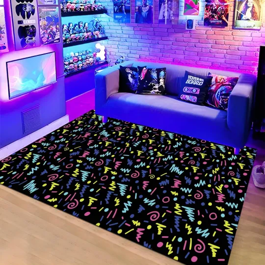 Discover Nostalgic Neon Arcade Rug Gamer Room Decor Area Carpet