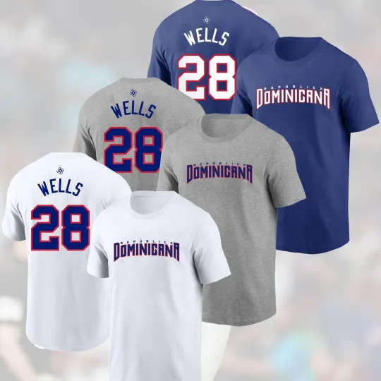 Austin Wells #28 Dominican Republic 2026 World Baseball Classic Double Sided T-Shirt