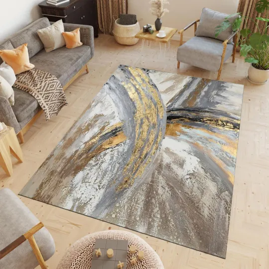 Discover Abstract Gray Marble Area Rug Modern Cotton Carpet Home Decor