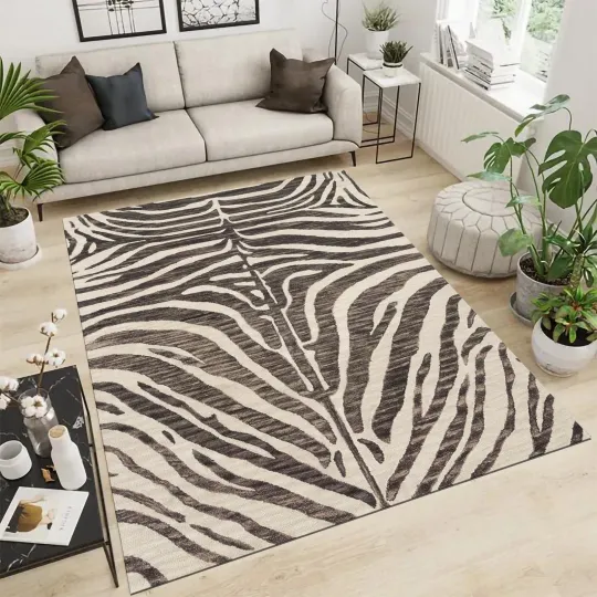 Discover Modern Gray Zebra Pattern Area Rug Custom Size Carpet for Living Room Bedroom