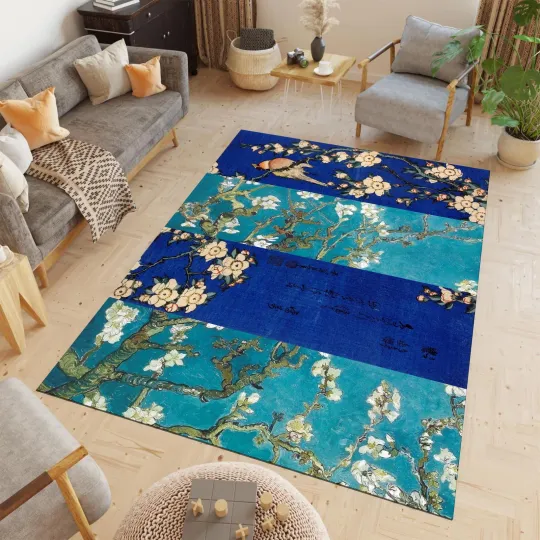 Discover Modern Floral Area Rug, Soft Spring Flower Themed Cotton Carpet Decor