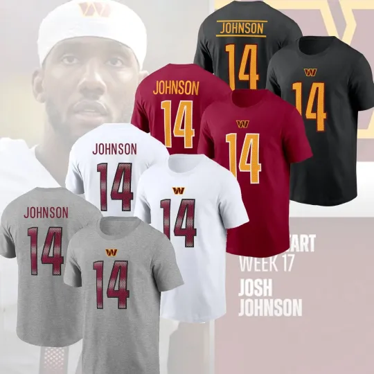 Josh Johnson Washington Commanders #14 Double Sided T-Shirt